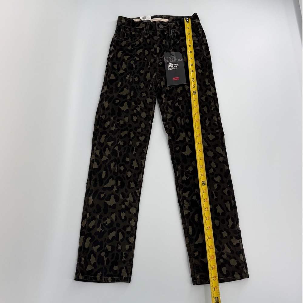 Levi's 724 High Rise Straight Cropped Jeans Women 24 Green Leopard NWT Corduroy - Picture 11 of 13
